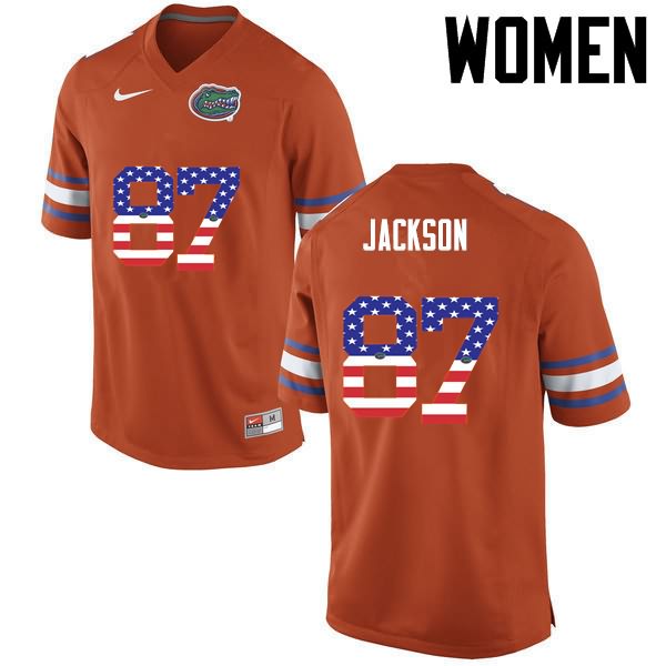 NCAA Florida Gators Kalif Jackson Women's #87 USA Flag Fashion Nike Orange Stitched Authentic College Football Jersey WXD4364ZM